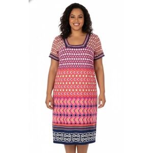 Laundry by Shelli Segal XS Pull On Geometric Colorful Shift Dress Knee Length